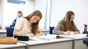 To jenter i eit klasserom. Foto: Reed foto